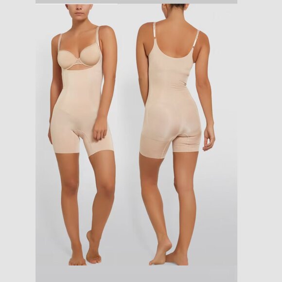 Spanx Shapewear Bodysuit Seamless Nude OnCore Open Bust Mid-Thigh Bodysu… - Picture 3 of 15